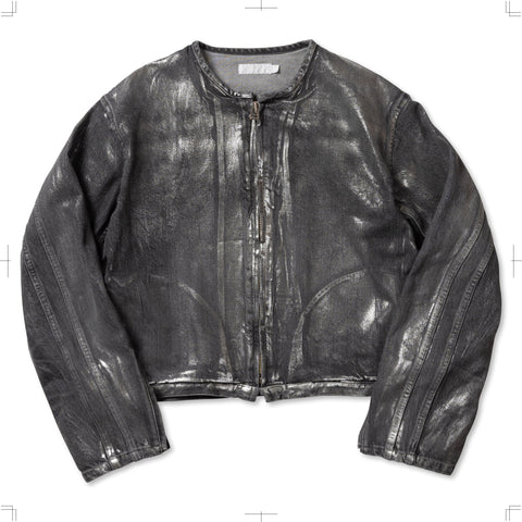 R25AWTEM04/DOUBLE SEAMS RIDERS JACKET BLK FOIL PRINTING